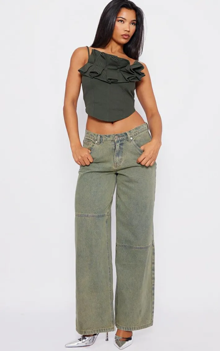 Khaki Woven Ruffle Bust Corset