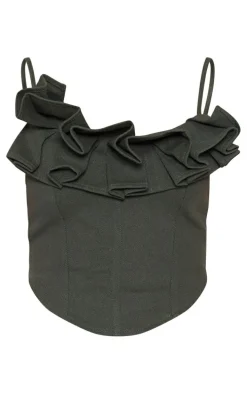 Khaki Woven Ruffle Bust Corset