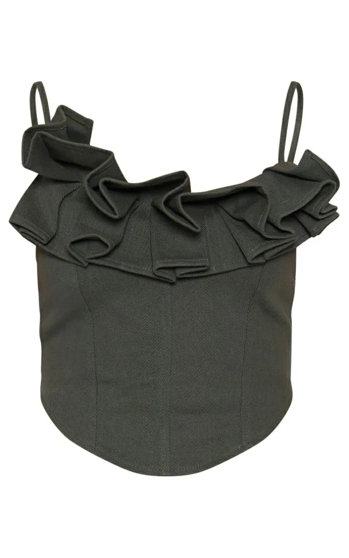 Khaki Woven Ruffle Bust Corset