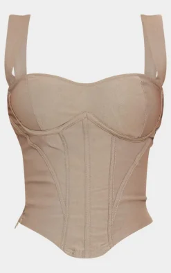 Khaki Woven Seam Detail Dip Hem Corset Top