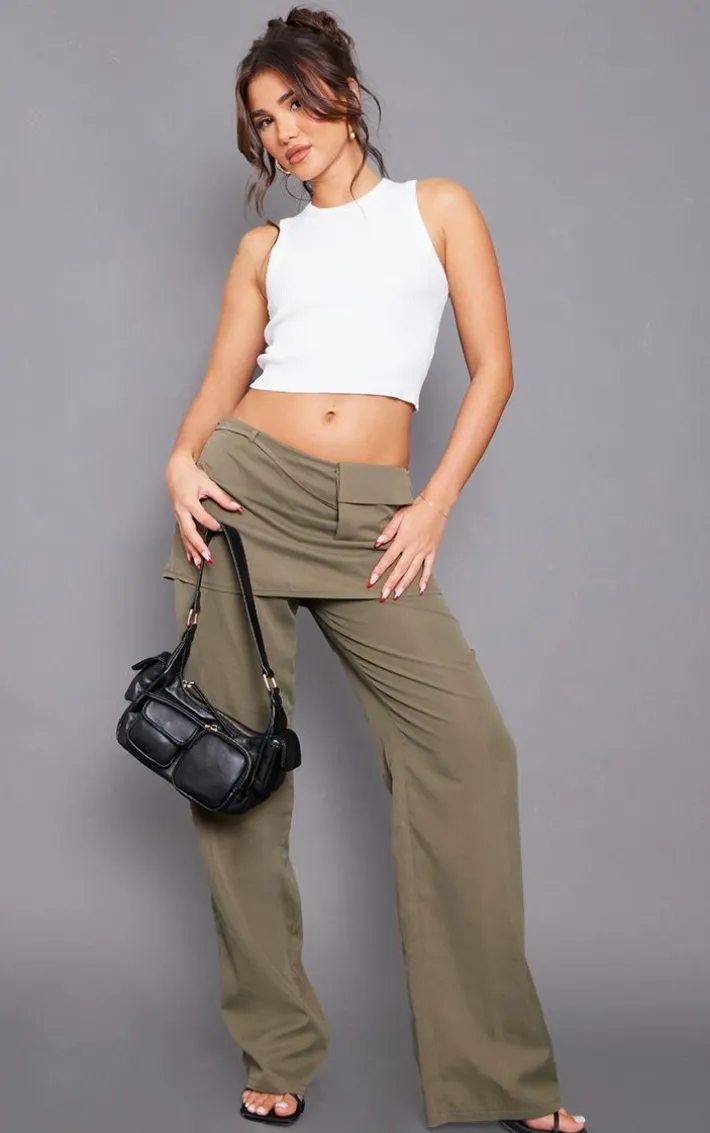 Khaki Woven Skirt Pants