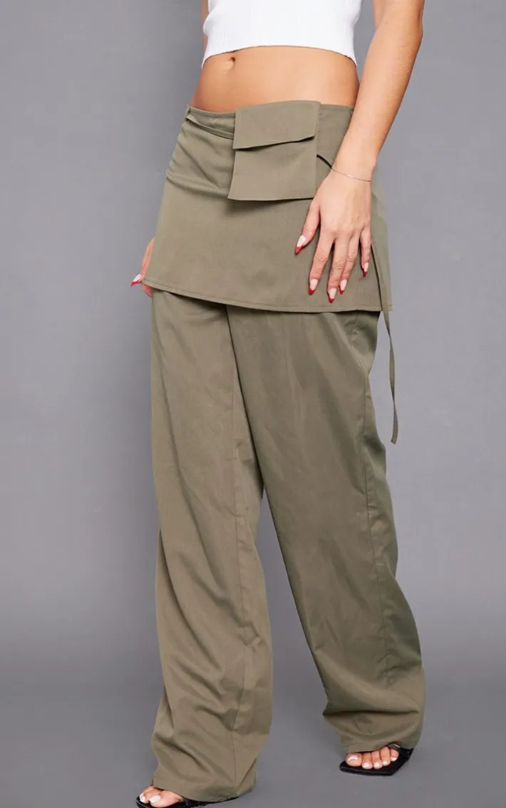 Khaki Woven Skirt Pants