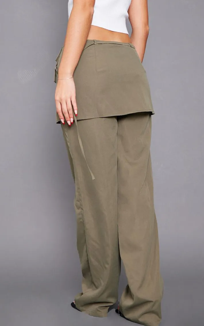 Khaki Woven Skirt Pants