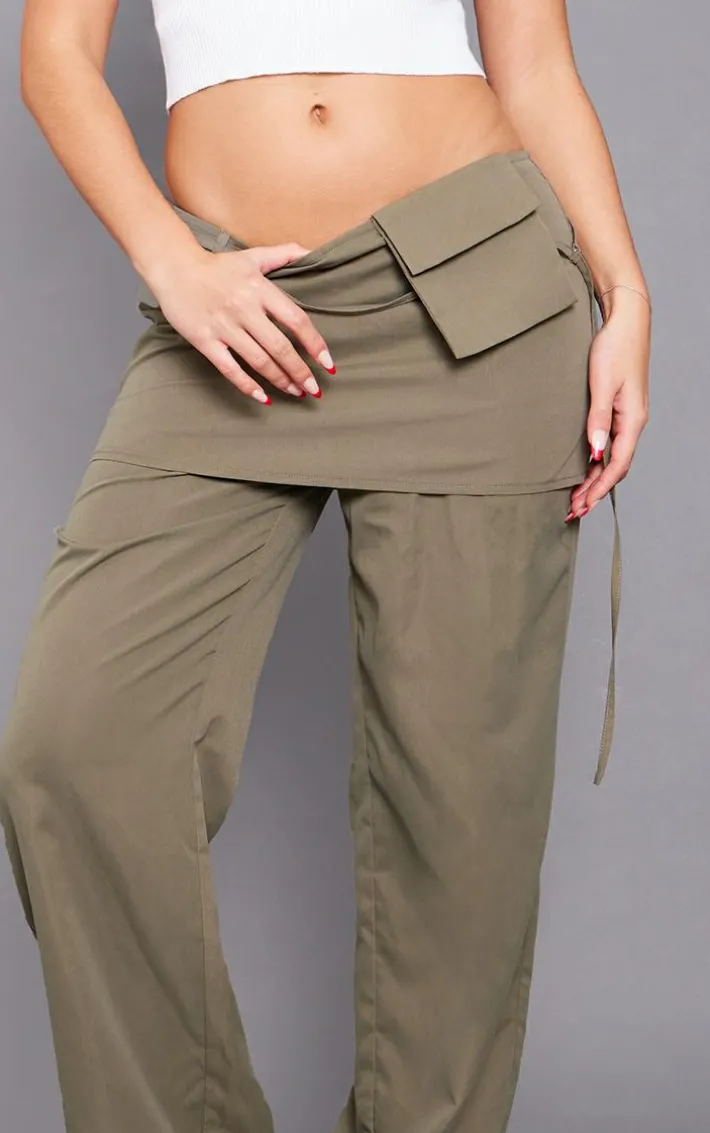Khaki Woven Skirt Pants