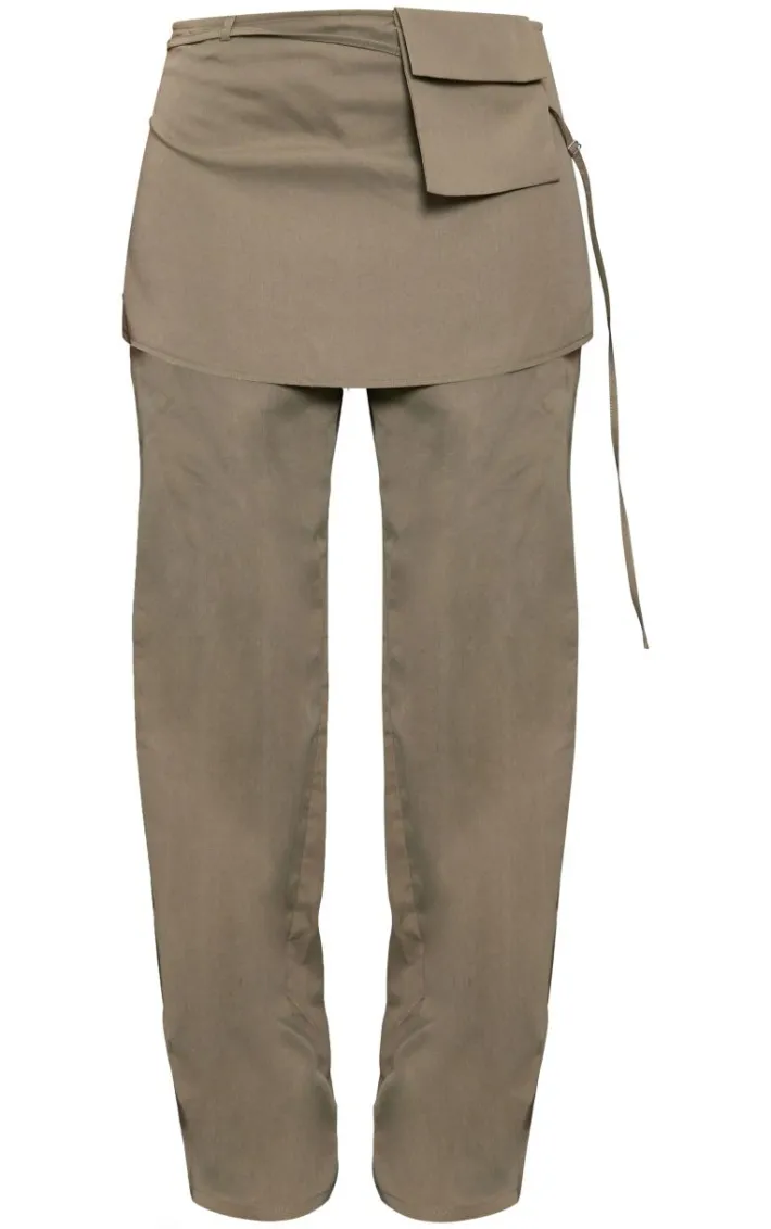 Khaki Woven Skirt Pants