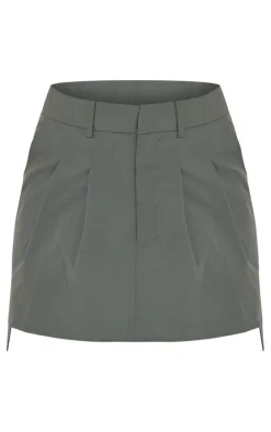 Khaki Woven Utility Pleated Detail Tailored Skater Skirt