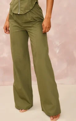 Khaki Woven Wide Leg Cargo Pants