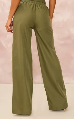 Khaki Woven Wide Leg Cargo Pants