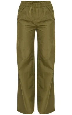 Khaki Woven Wide Leg Cargo Pants