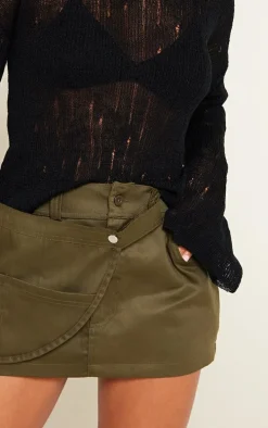 Khaki Woven Wrap Detail Micro Mini Cargo Skirt