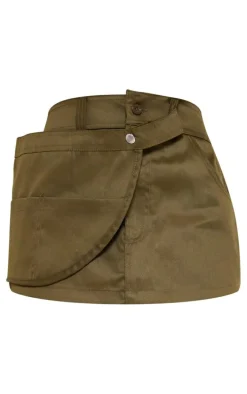 Khaki Woven Wrap Detail Micro Mini Cargo Skirt