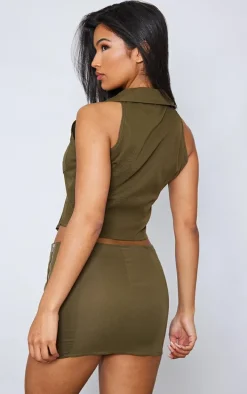 Khaki Woven Zip Up Cargo Mini Skirt