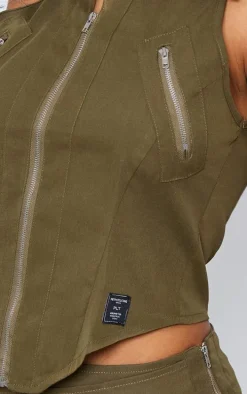 Khaki Woven Zip Up Cargo Mini Skirt