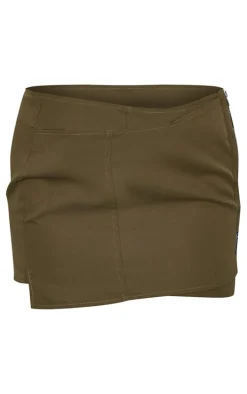 Khaki Woven Zip Up Cargo Mini Skirt