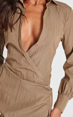 Khaki Wrap Detail Shirt Dress