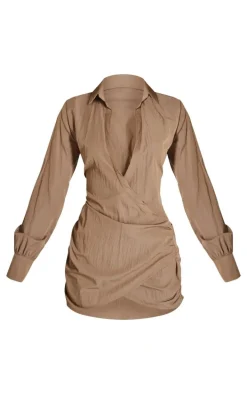Khaki Wrap Detail Shirt Dress