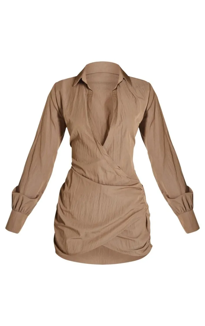 Khaki Wrap Detail Shirt Dress