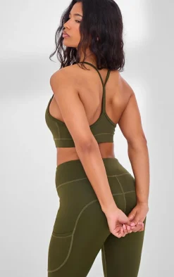 Khaki Y Back Sculpt Sports Bra