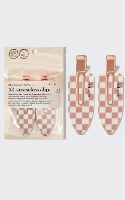 Kitsch Recycled Plastic XL Creaseless Clips 2Pc - Terracotta Checker