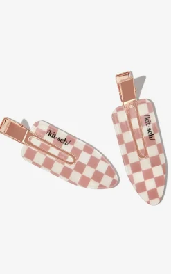 Kitsch Recycled Plastic XL Creaseless Clips 2Pc - Terracotta Checker