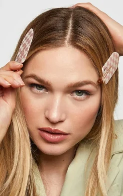 Kitsch Recycled Plastic XL Creaseless Clips 2Pc - Terracotta Checker