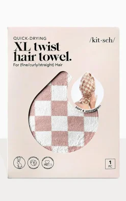 Kitsch Xl Quick Dry Hair Towel Wrap - Terracotta Checker