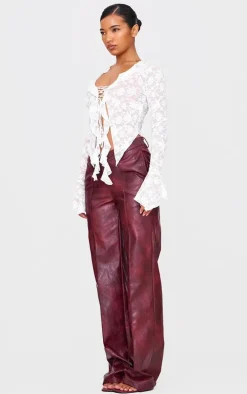 Lace Tie Front Ruffle Blouse