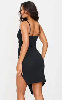 Lauriell Black Wrap Front Crepe Midi Dress