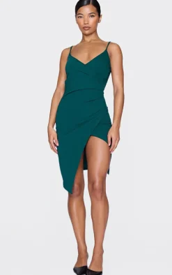 Lauriell Emerald Green Wrap Front Midi Dress