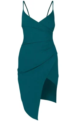 Lauriell Emerald Green Wrap Front Midi Dress