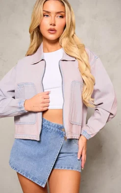 Lavender Oversized Washed Denim Jacket
