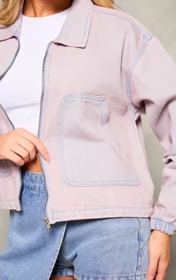 Lavender Oversized Washed Denim Jacket