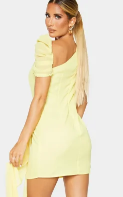 Lemon Chiffon One Shoulder Draped Bodycon Dress