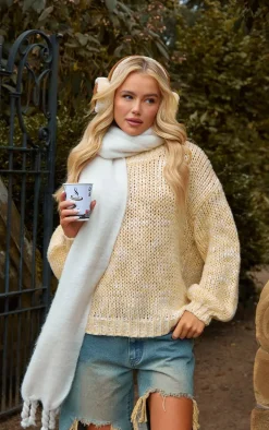 Lemon Chunky Marl Knit Crew Neck Oversized Sweater