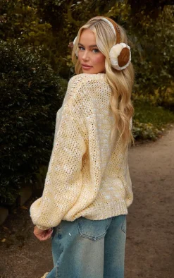 Lemon Chunky Marl Knit Crew Neck Oversized Sweater