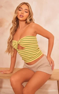 Lemon Contrast Twist Knit Cut Out Bandeau Top