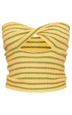 Lemon Contrast Twist Knit Cut Out Bandeau Top