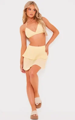Lemon Crinkle Texture Tiered Mini Skirt
