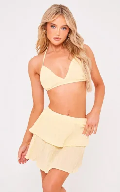 Lemon Crinkle Texture Tiered Mini Skirt