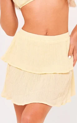 Lemon Crinkle Texture Tiered Mini Skirt
