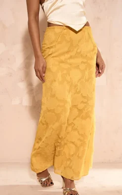 Lemon Distressed Floral Woven Maxi Skirt