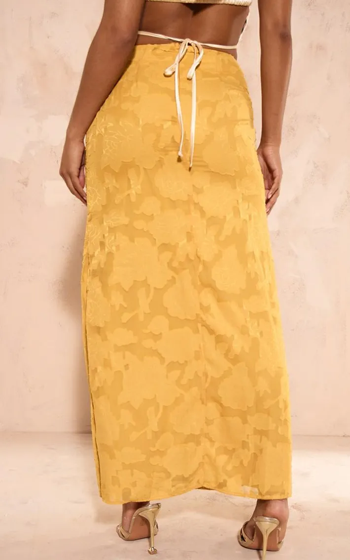 Lemon Distressed Floral Woven Maxi Skirt