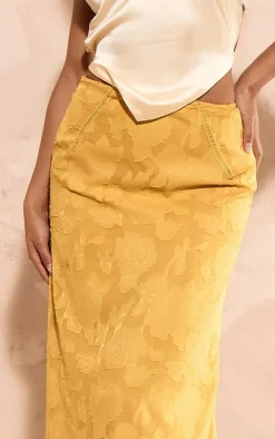 Lemon Distressed Floral Woven Maxi Skirt