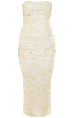 Lemon Floral Print Mesh Bandeau Midaxi Dress