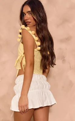 Lemon Floral Strap Broderie Bow Side Crop Top