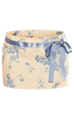 Lemon Floral Woven Bow Detail Low Rise Micro Mini Skirt