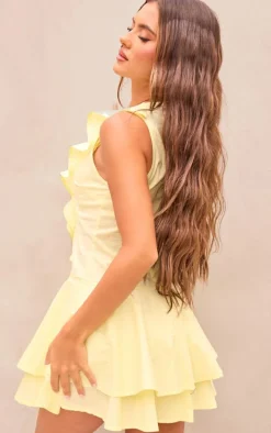 Lemon Frill Detail Plunge Shift Dress