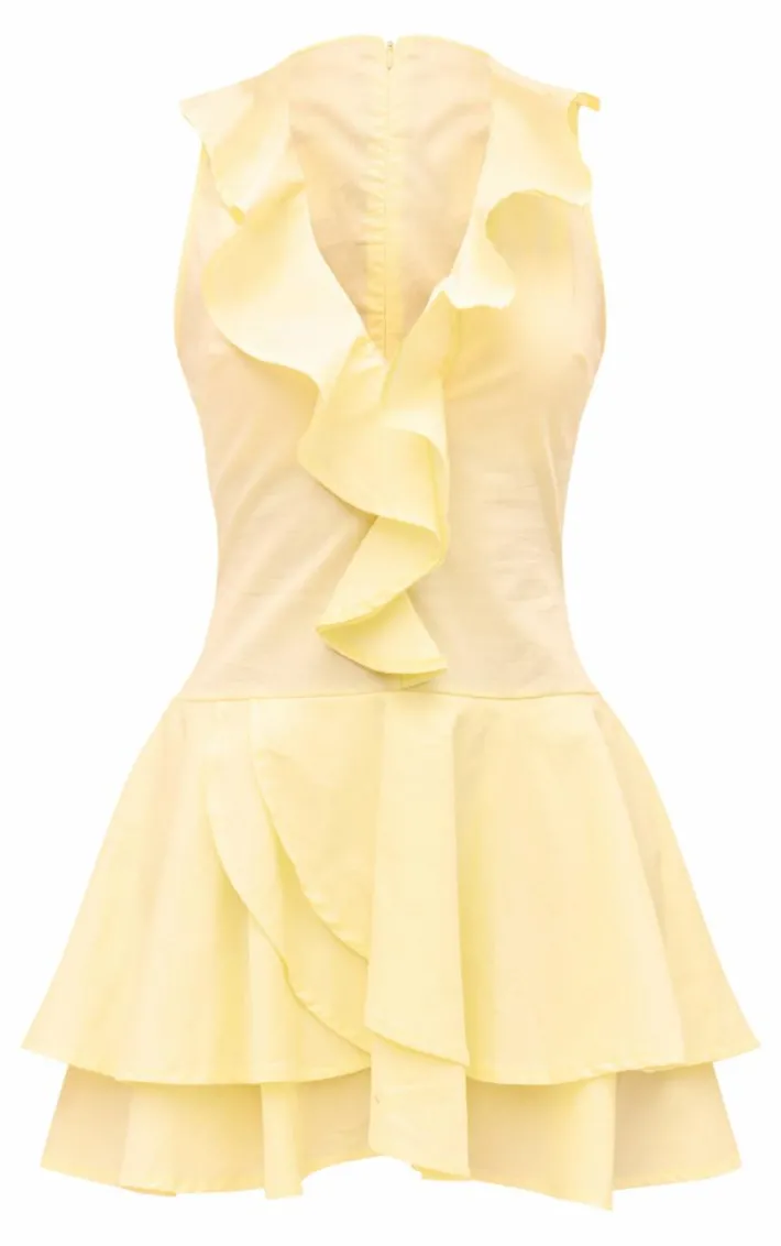 Lemon Frill Detail Plunge Shift Dress