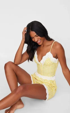 Lemon Gingham Check Corset Pj Set