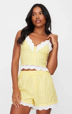 Lemon Gingham Check Corset Pj Set